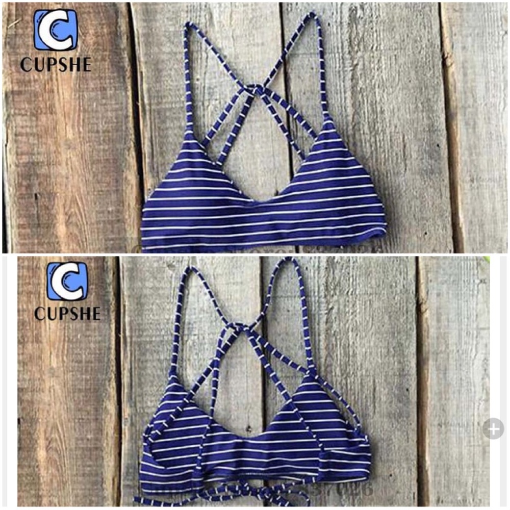 Cupshe Blue Striped Cupsay Swim Bikini Top S